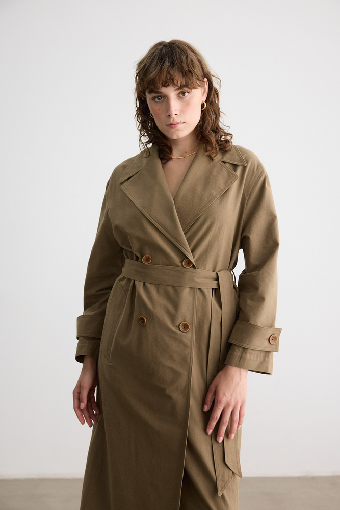 BE BLUE - CEVİZ KABUĞU PAMUKLU TRENÇKOT