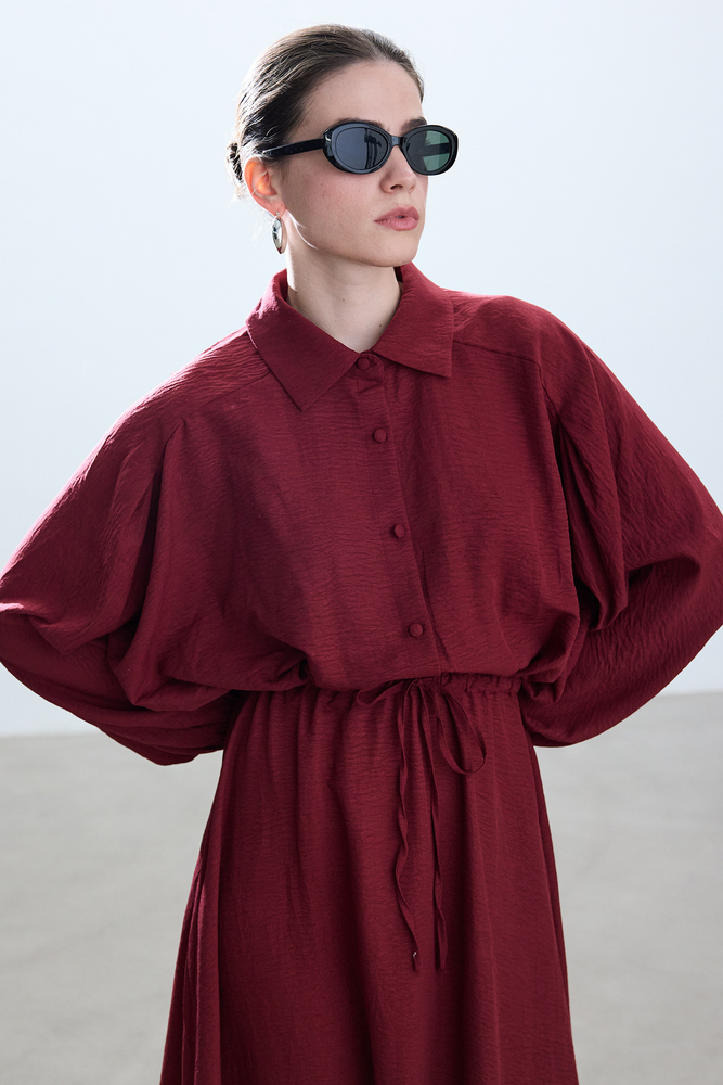 BE BLUE - CHERRY BELİ BÜZGÜLÜ ELBİSE