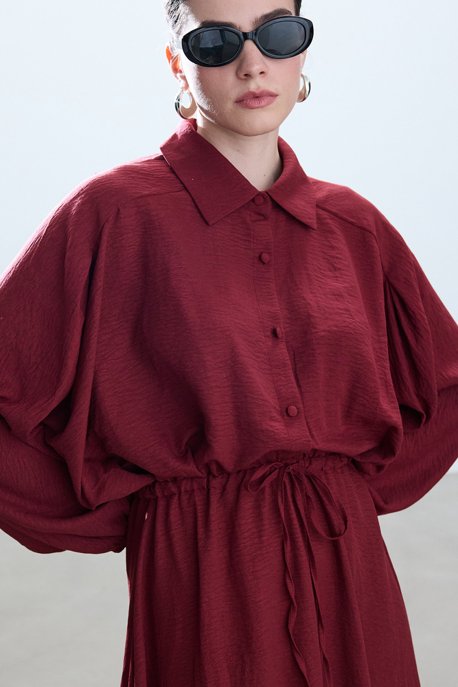 BE BLUE - CHERRY BELİ BÜZGÜLÜ ELBİSE