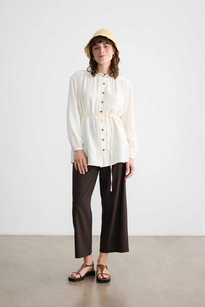 BE BLUE - ÇİKOLATA DÜZ KESİM PAMUK KETEN PANTOLON