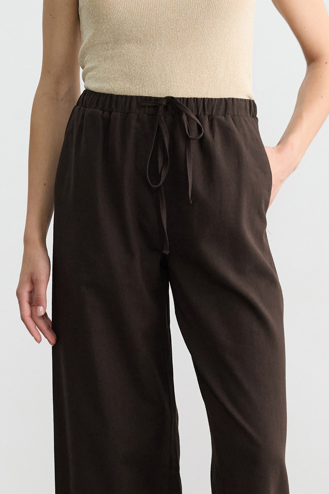 BE BLUE - ÇİKOLATA DÜZ KESİM PAMUK KETEN PANTOLON