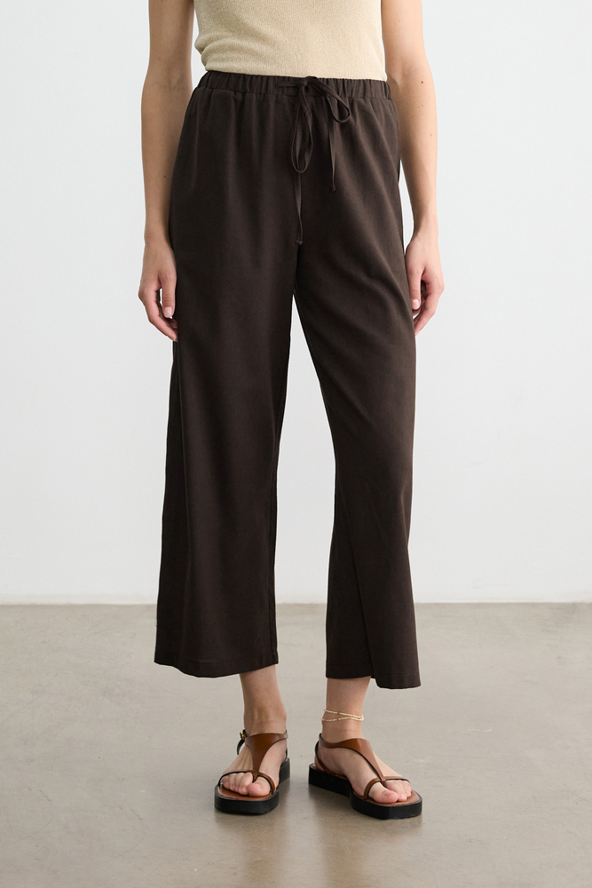 BE BLUE - ÇİKOLATA DÜZ KESİM PAMUK KETEN PANTOLON