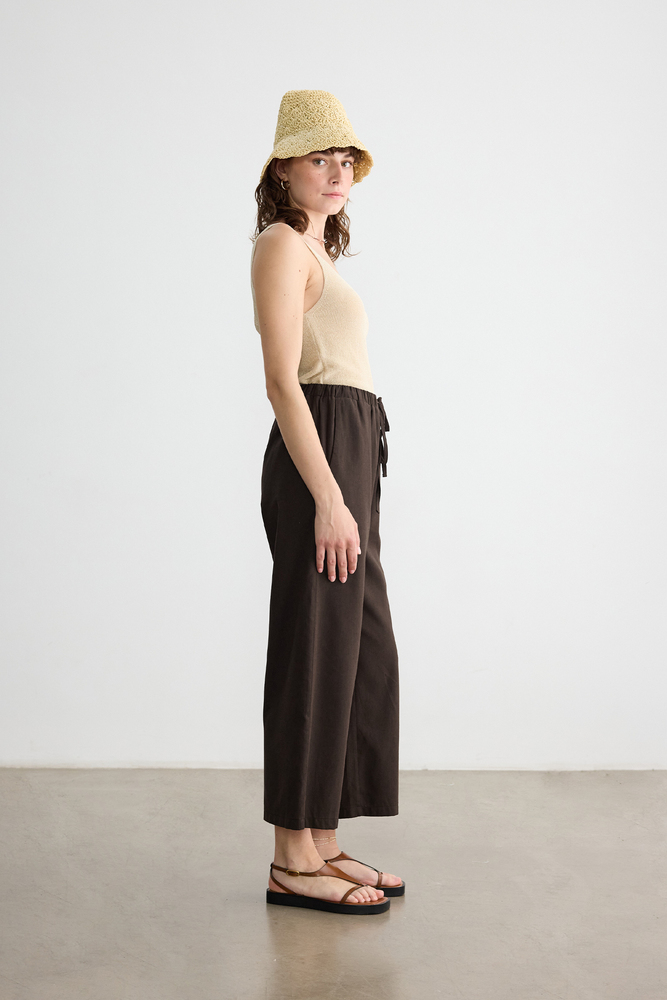 BE BLUE - ÇİKOLATA DÜZ KESİM PAMUK KETEN PANTOLON