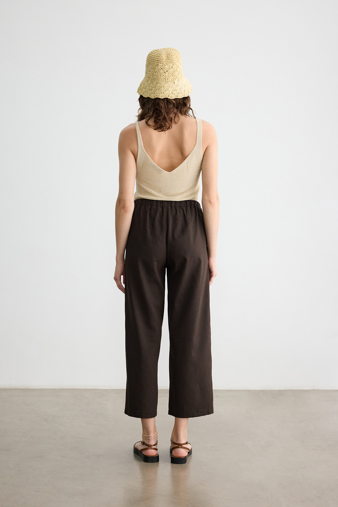 BE BLUE - ÇİKOLATA DÜZ KESİM PAMUK KETEN PANTOLON