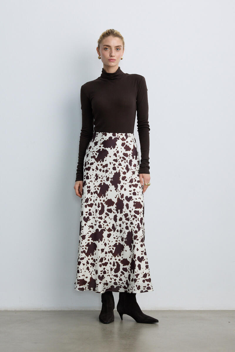 COW PRINT DESENLİ SATEN ETEK