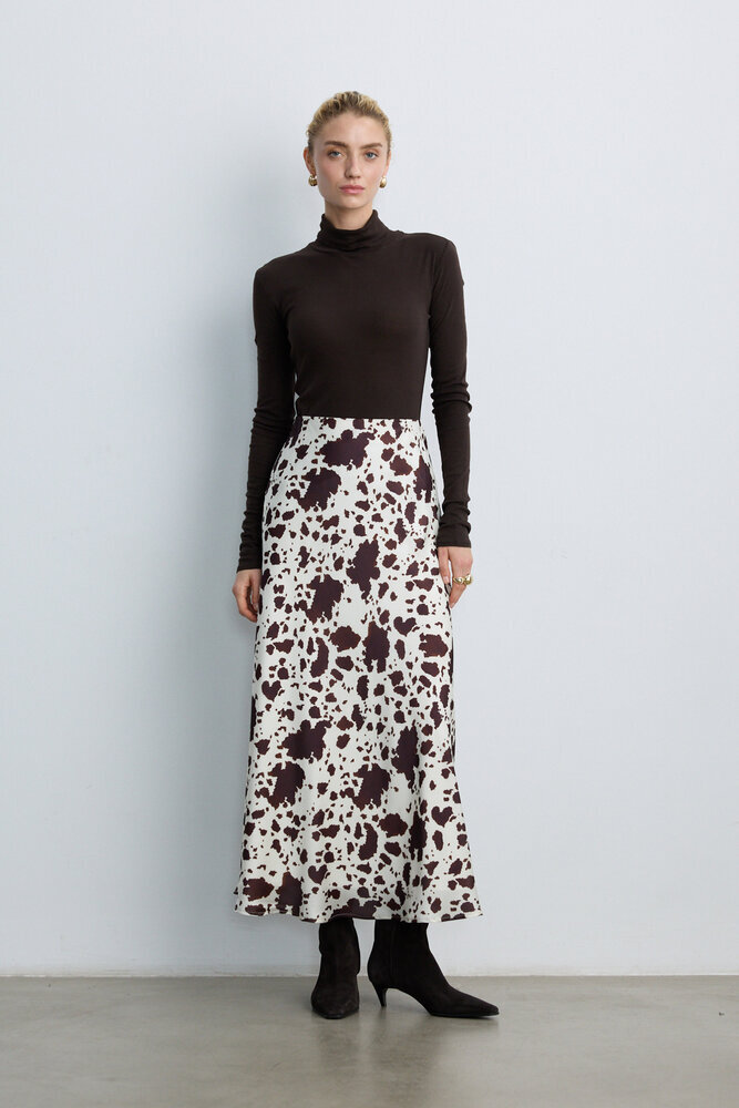 BE BLUE - COW PRINT DESENLİ SATEN ETEK