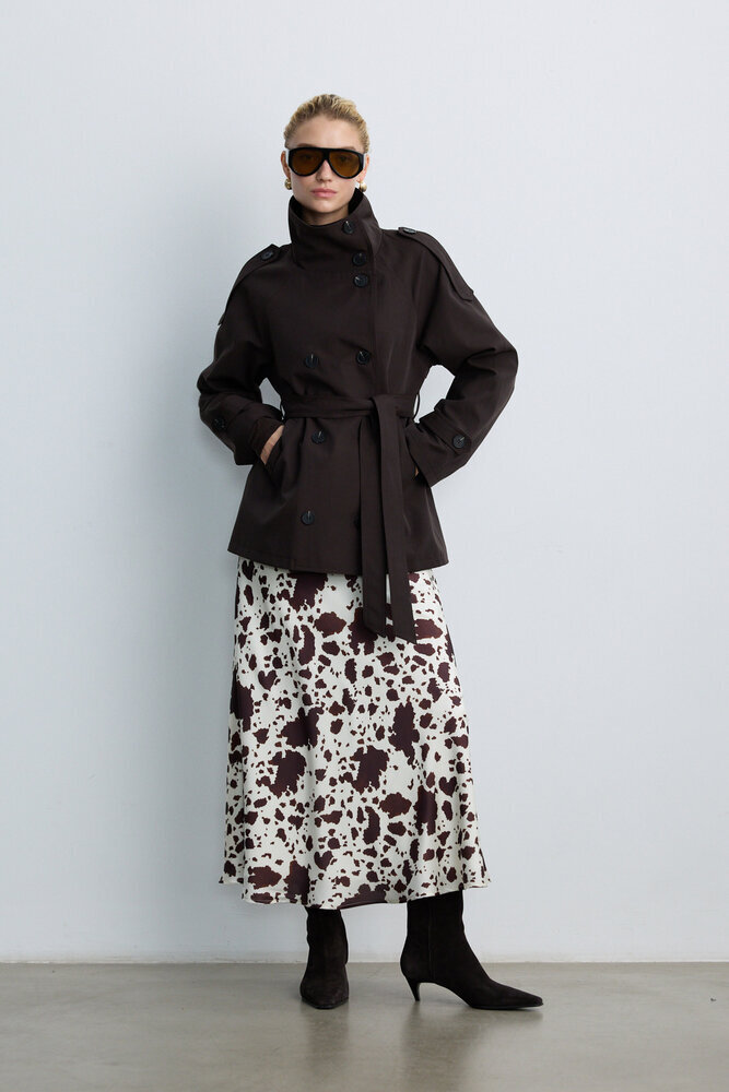 BE BLUE - COW PRINT DESENLİ SATEN ETEK