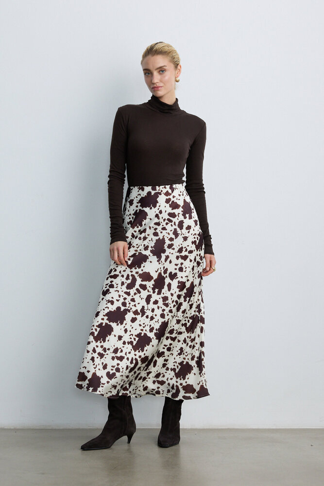 BE BLUE - COW PRINT DESENLİ SATEN ETEK