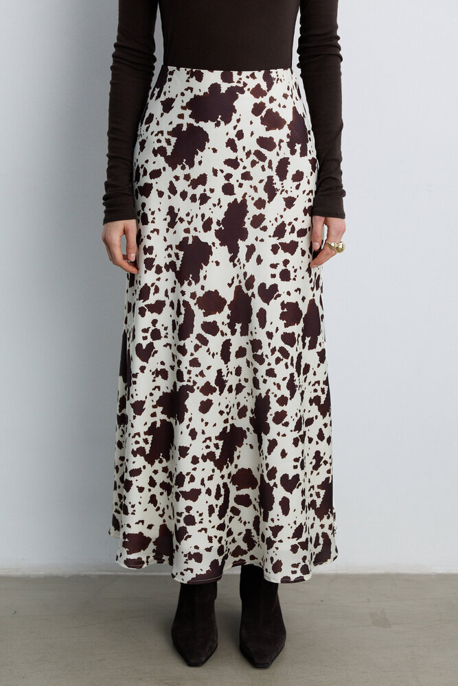 BE BLUE - COW PRINT DESENLİ SATEN ETEK