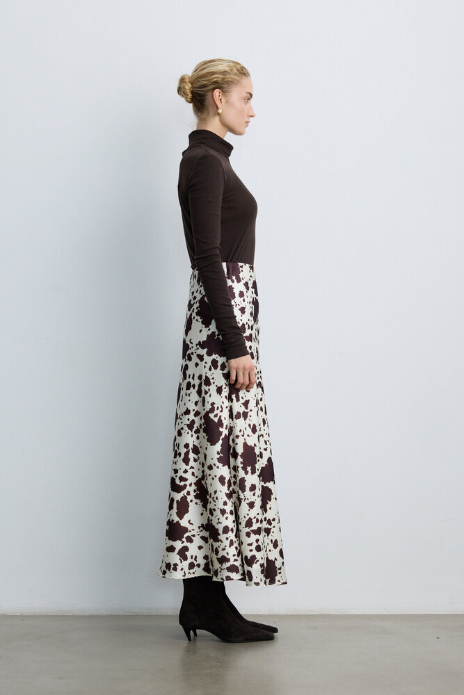 BE BLUE - COW PRINT DESENLİ SATEN ETEK