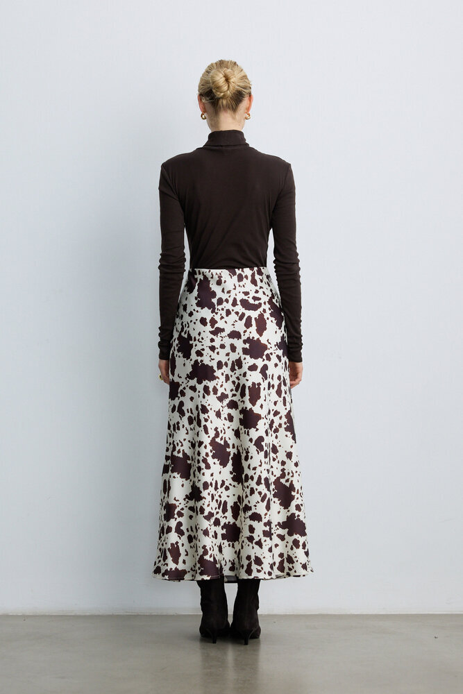 BE BLUE - COW PRINT DESENLİ SATEN ETEK