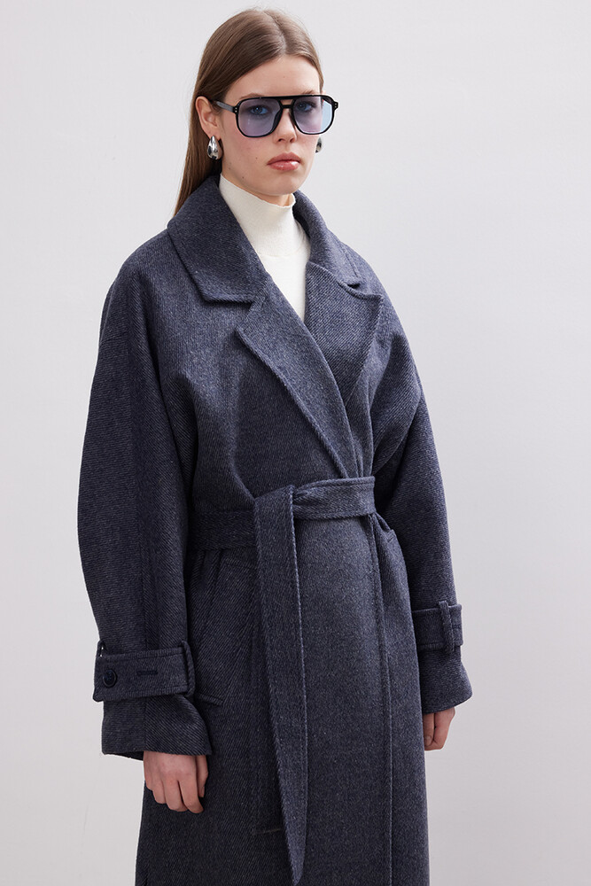 BE BLUE - LACİVERT DİAGONEL KAŞE KABAN