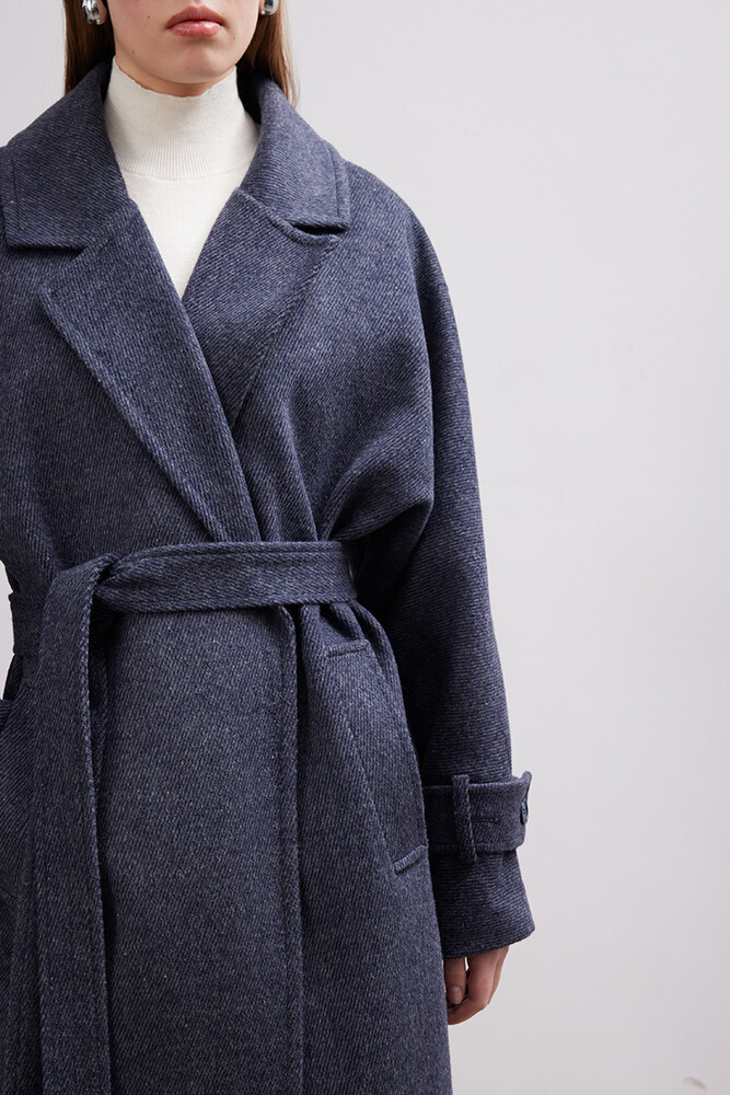 BE BLUE - LACİVERT DİAGONEL KAŞE KABAN