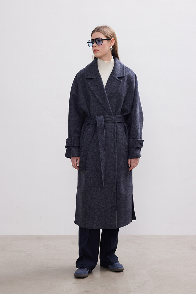 BE BLUE - LACİVERT DİAGONEL KAŞE KABAN