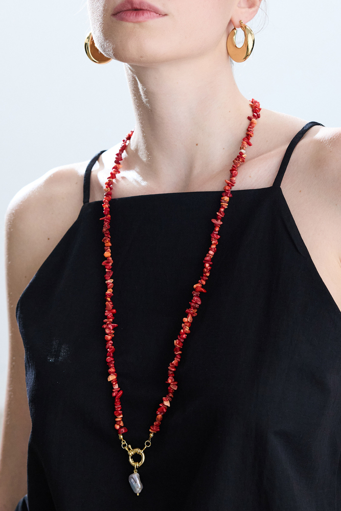 BE BLUE - DOĞAL KIRMIZI TAŞLI KOLYE