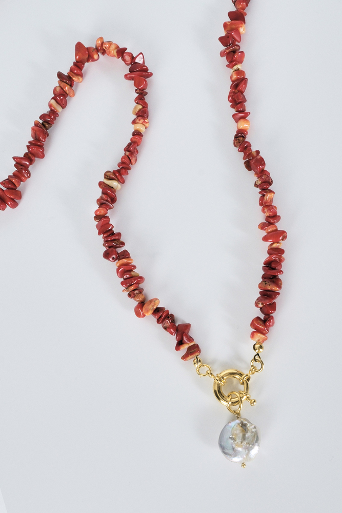 BE BLUE - DOĞAL KIRMIZI TAŞLI KOLYE