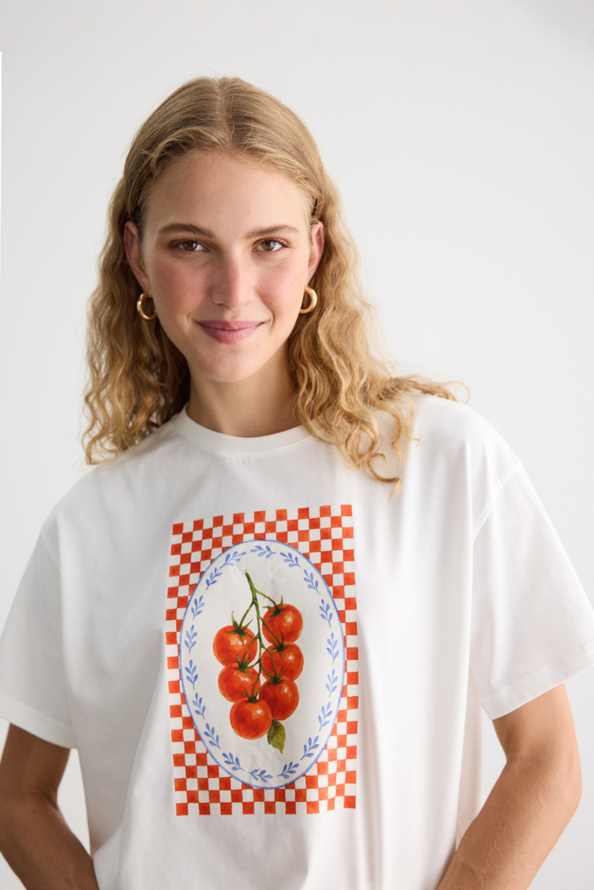 BE BLUE - DOMATES BASKILI KISA KOLLU T-SHIRT