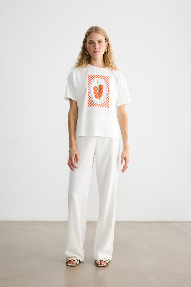 BE BLUE - DOMATES BASKILI KISA KOLLU T-SHIRT