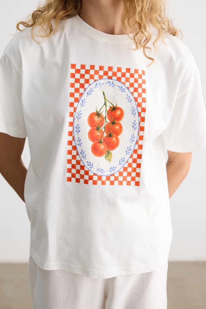 BE BLUE - DOMATES BASKILI KISA KOLLU T-SHIRT