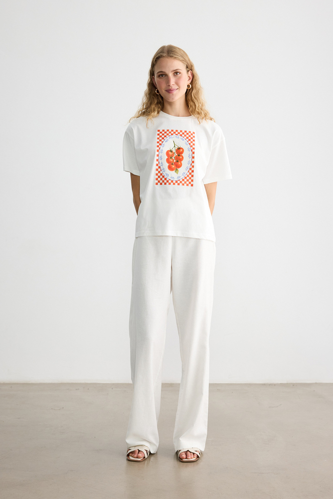 BE BLUE - DOMATES BASKILI KISA KOLLU T-SHIRT