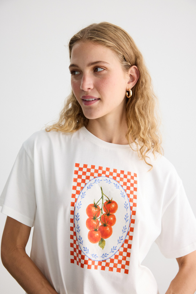 BE BLUE - DOMATES BASKILI KISA KOLLU T-SHIRT