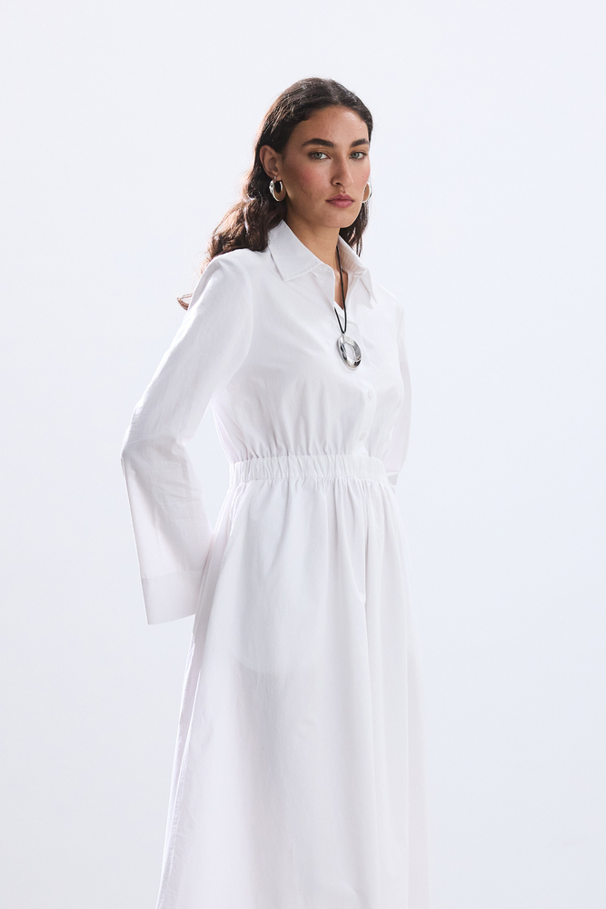 BE BLUE - EKRU CEP DETAYLI POPLİN GÖMLEK ELBİSE