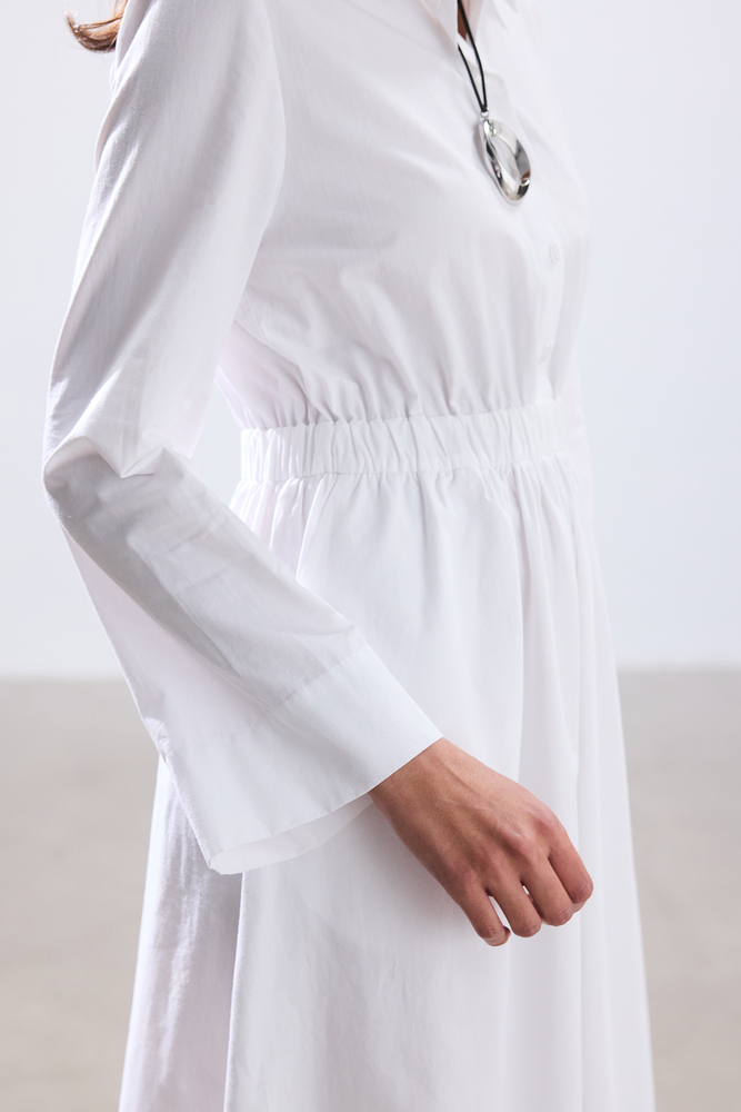 BE BLUE - EKRU CEP DETAYLI POPLİN GÖMLEK ELBİSE