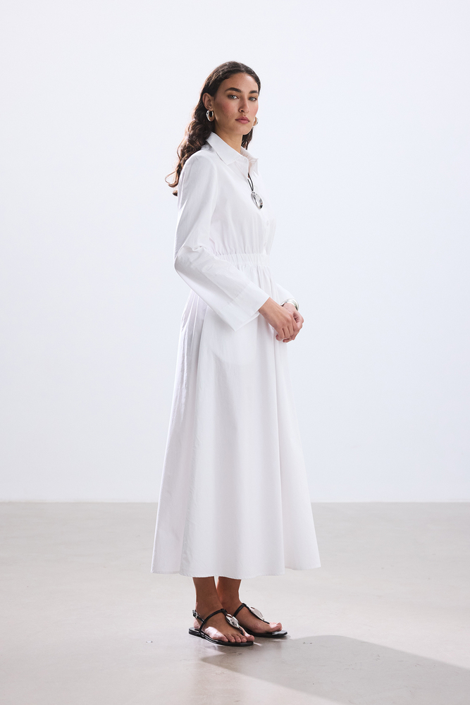 BE BLUE - EKRU CEP DETAYLI POPLİN GÖMLEK ELBİSE