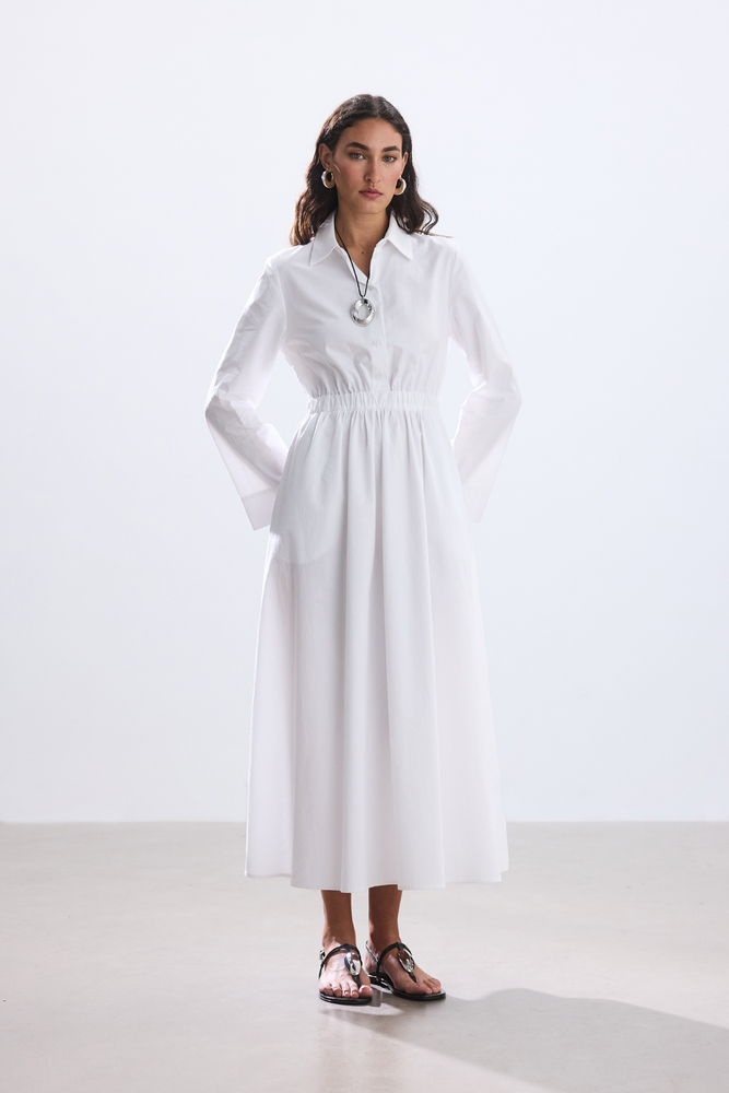 BE BLUE - EKRU CEP DETAYLI POPLİN GÖMLEK ELBİSE