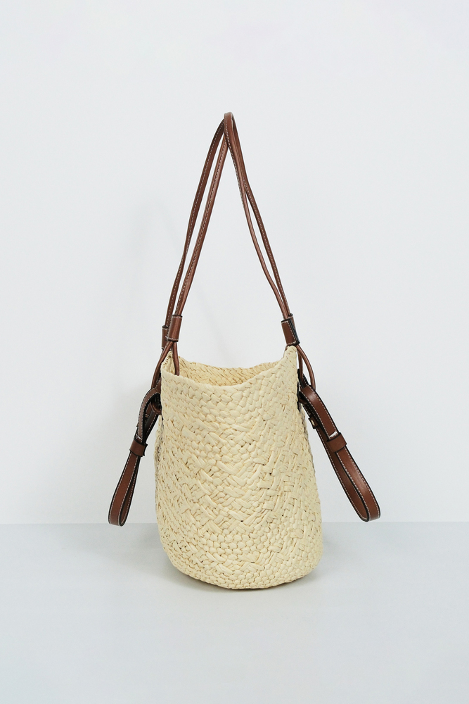 BE BLUE - EKRU ÇİFT DERİ SAPLI HASIR ÇANTA