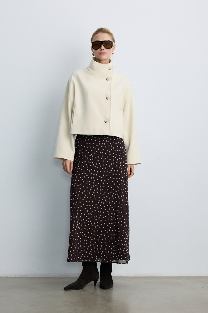 BE BLUE - EKRU DİK YAKA KISA KABAN