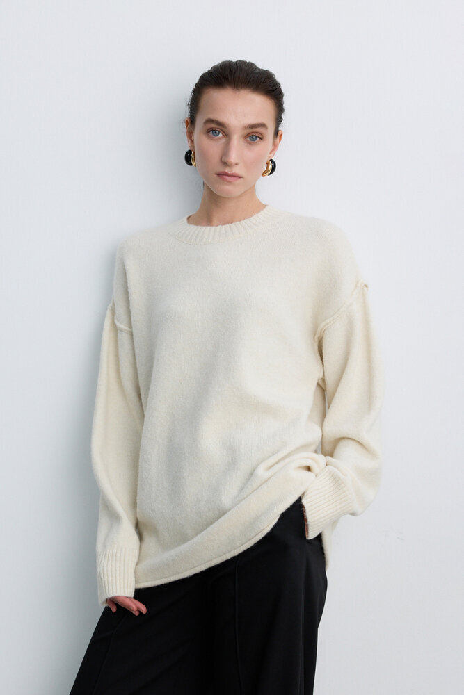 BE BLUE - EKRU DİKİŞ DETAYLI TRİKO KAZAK