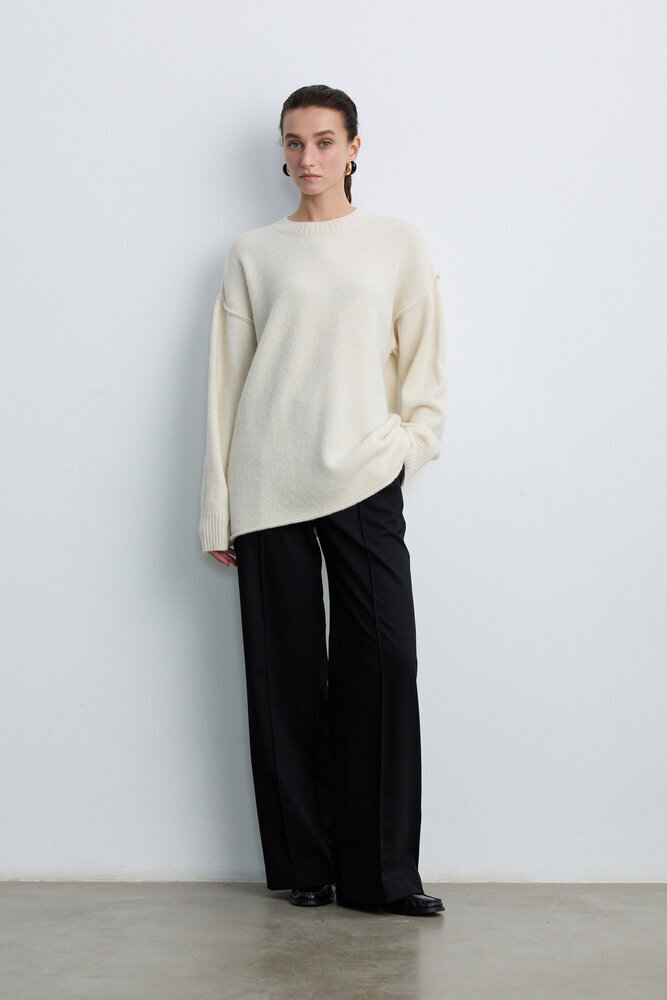 BE BLUE - EKRU DİKİŞ DETAYLI TRİKO KAZAK