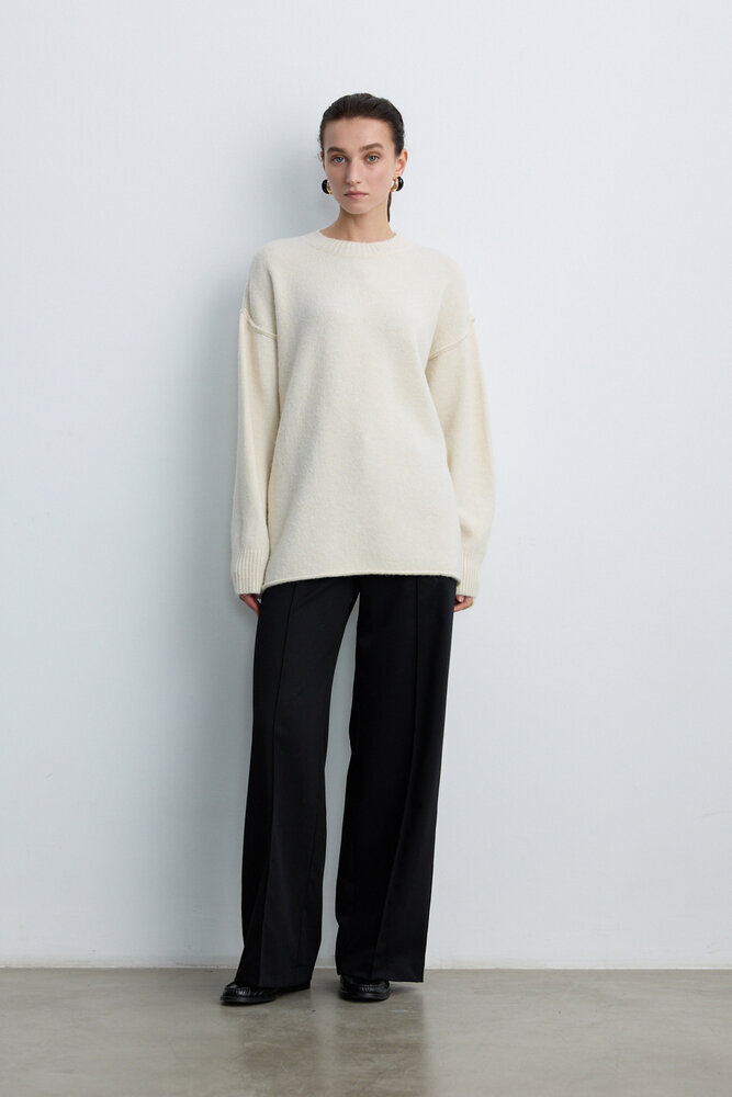 BE BLUE - EKRU DİKİŞ DETAYLI TRİKO KAZAK