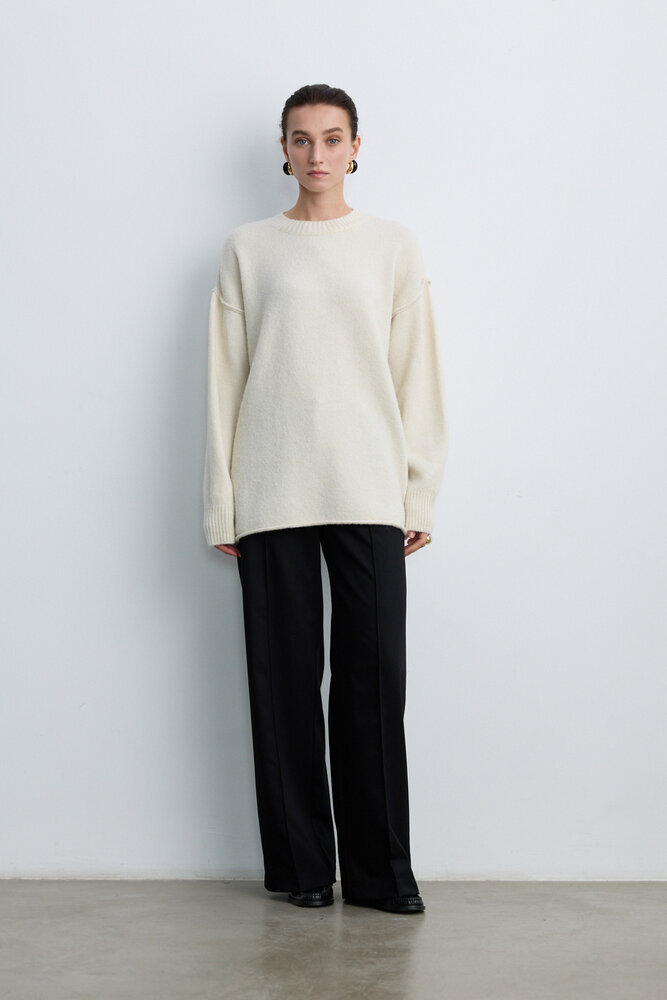 BE BLUE - EKRU DİKİŞ DETAYLI TRİKO KAZAK