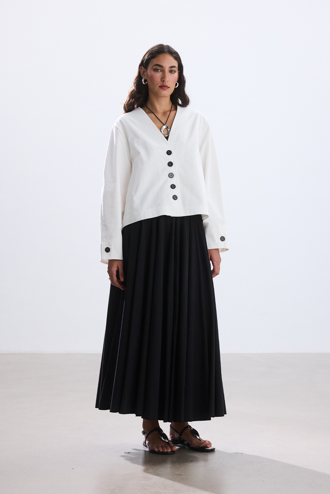 BE BLUE - EKRU DÜĞMELİ PAMUKLU CEKET