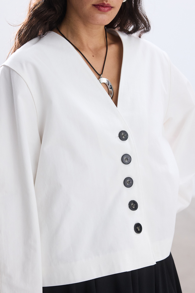 BE BLUE - EKRU DÜĞMELİ PAMUKLU CEKET