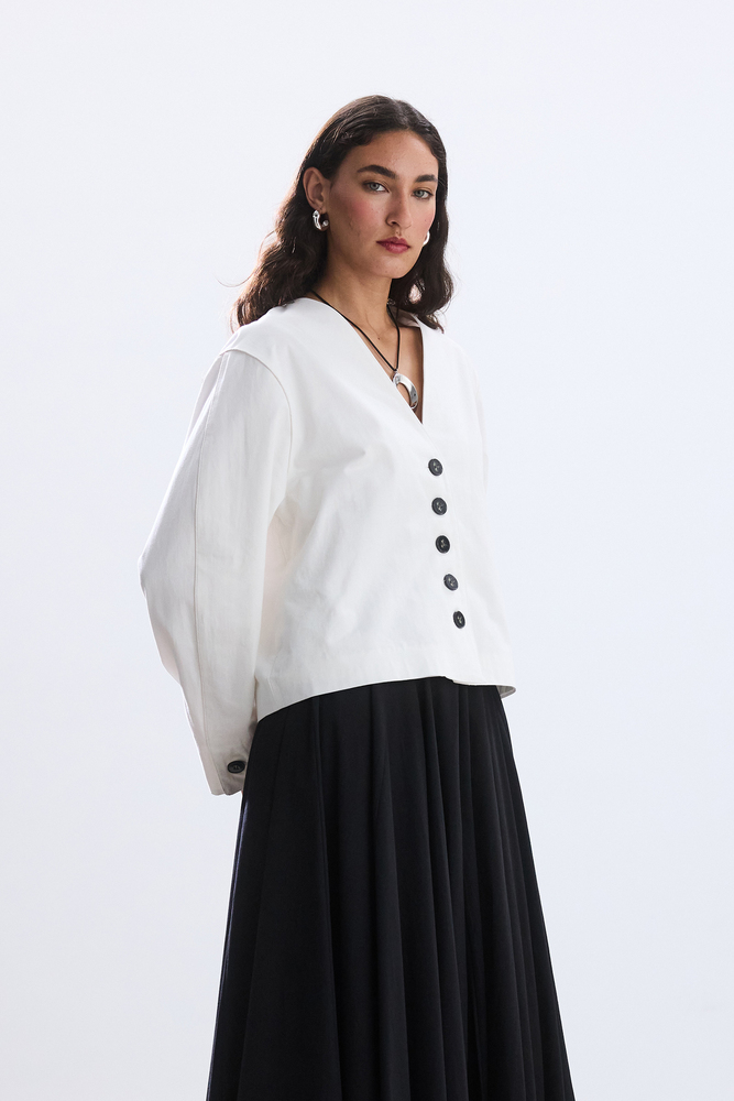 BE BLUE - EKRU DÜĞMELİ PAMUKLU CEKET