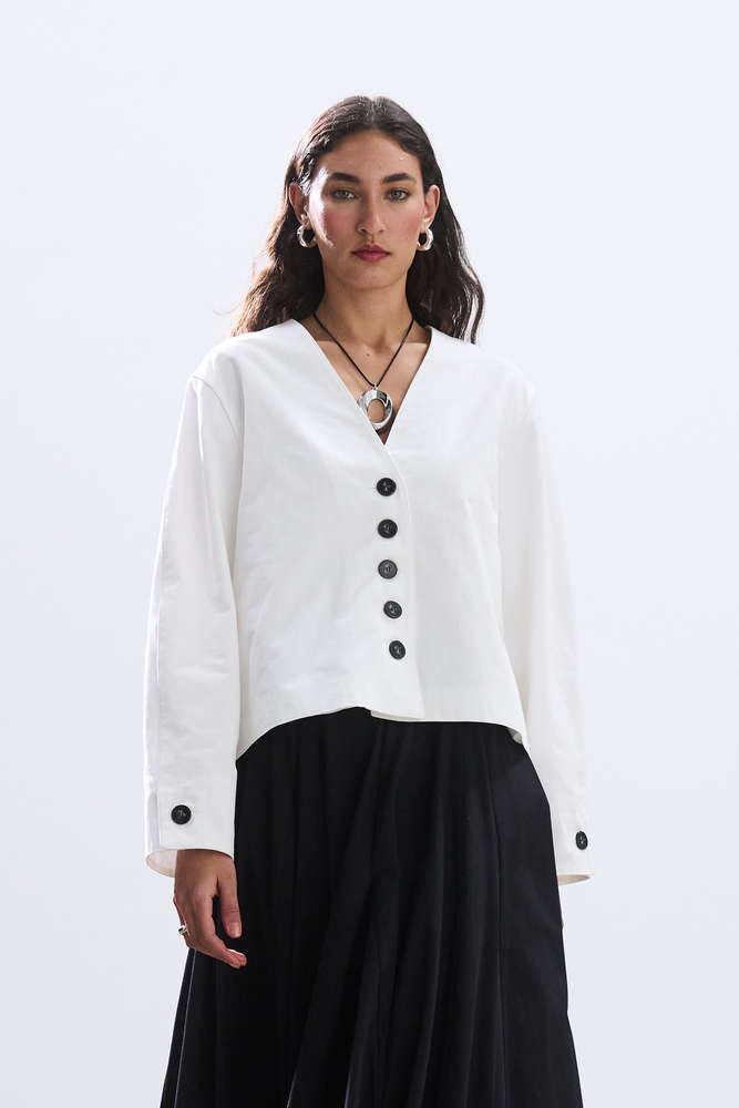 BE BLUE - EKRU DÜĞMELİ PAMUKLU CEKET