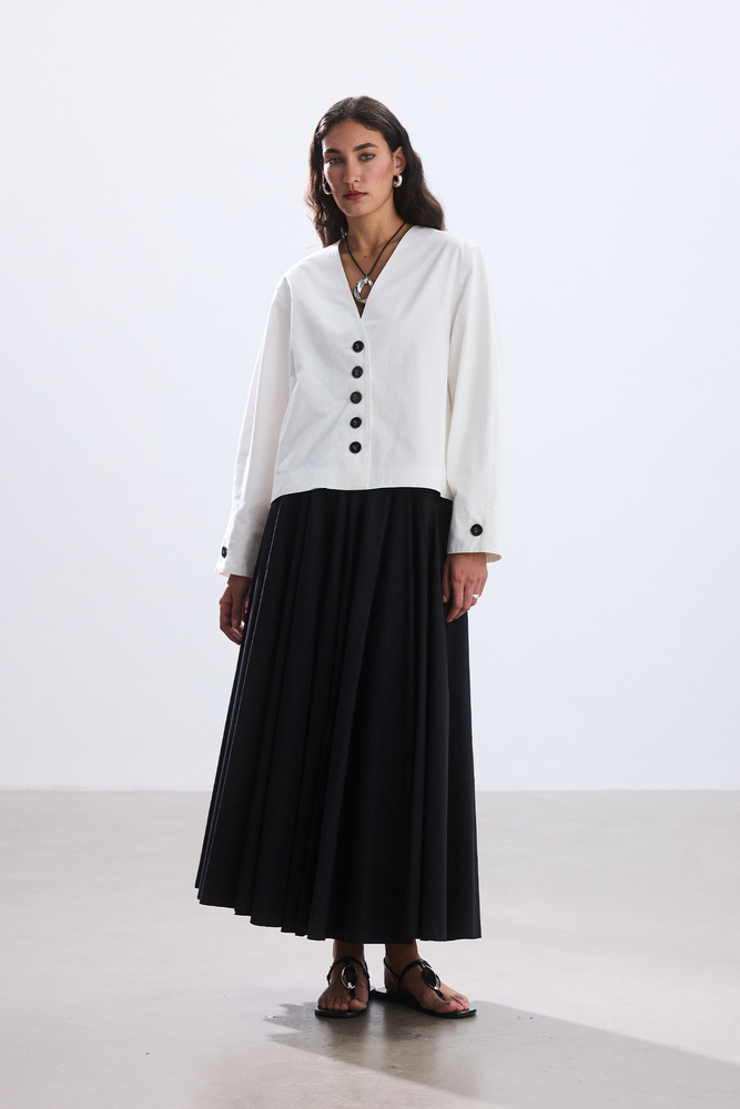 BE BLUE - EKRU DÜĞMELİ PAMUKLU CEKET