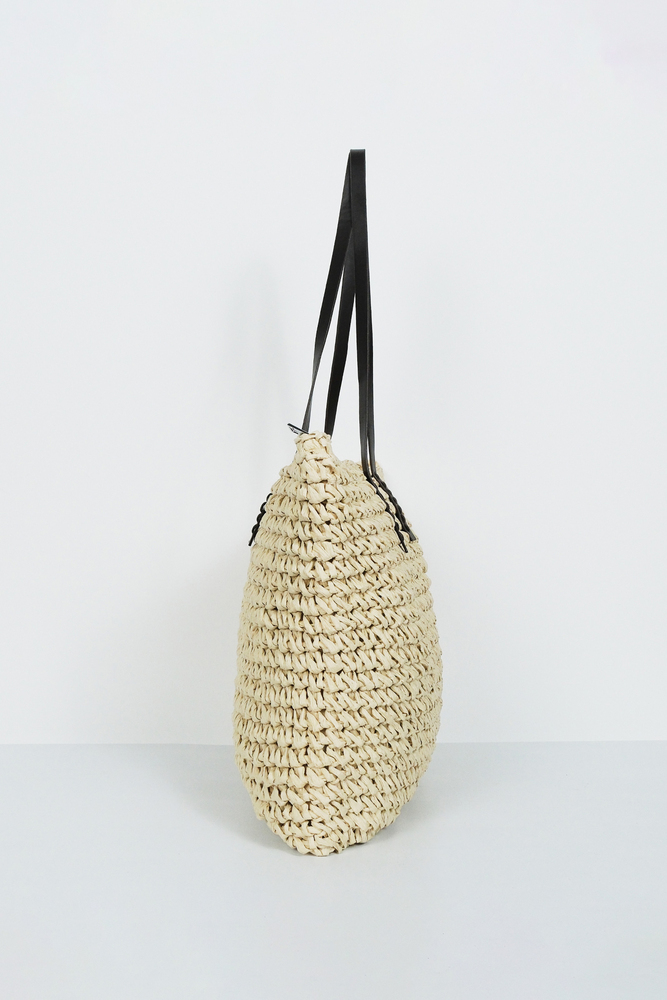 BE BLUE - EKRU DERİ SAPLI HASIR ÇANTA