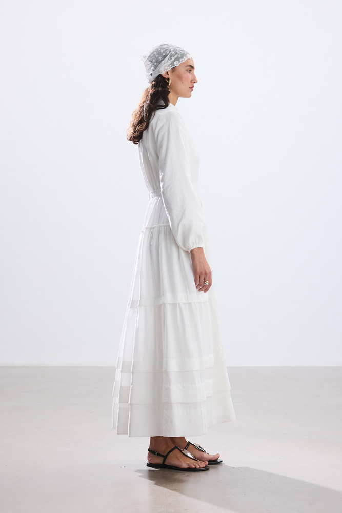 BE BLUE - EKRU NERVÜRLÜ MODAL ELBİSE