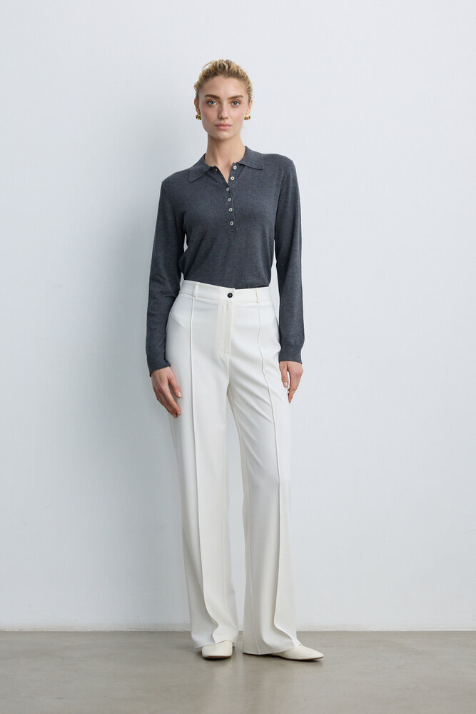 BE BLUE - EKRU NERVÜRLÜ PALAZZO PANTOLON