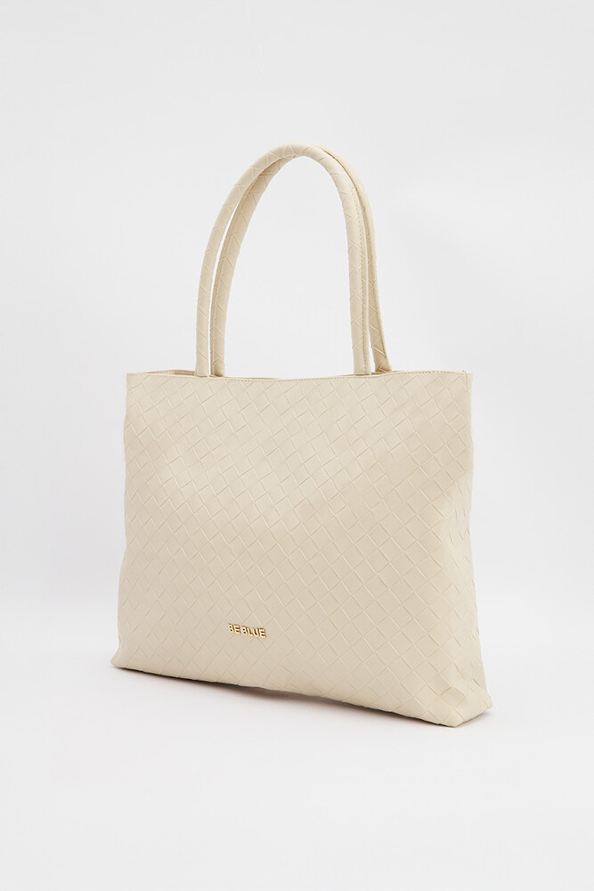 BE BLUE - EKRU ÖRGÜLÜ TOTE ÇANTA