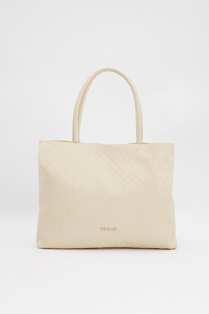 BE BLUE - EKRU ÖRGÜLÜ TOTE ÇANTA