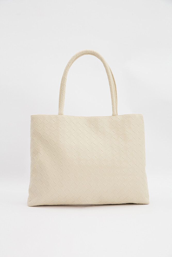 BE BLUE - EKRU ÖRGÜLÜ TOTE ÇANTA