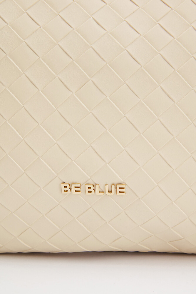 BE BLUE - EKRU ÖRGÜLÜ TOTE ÇANTA