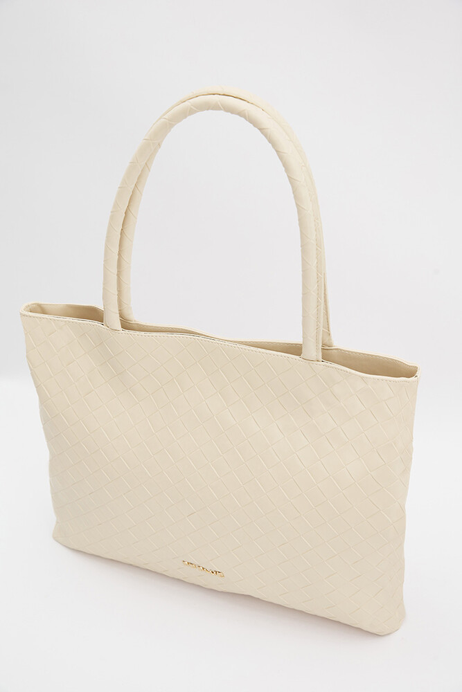 BE BLUE - EKRU ÖRGÜLÜ TOTE ÇANTA