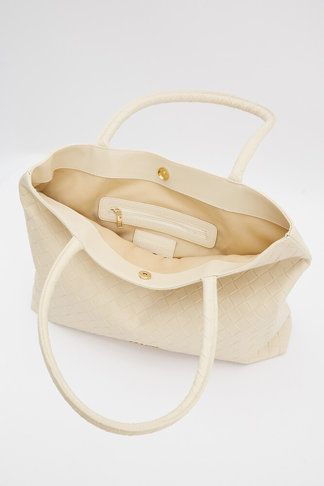 BE BLUE - EKRU ÖRGÜLÜ TOTE ÇANTA