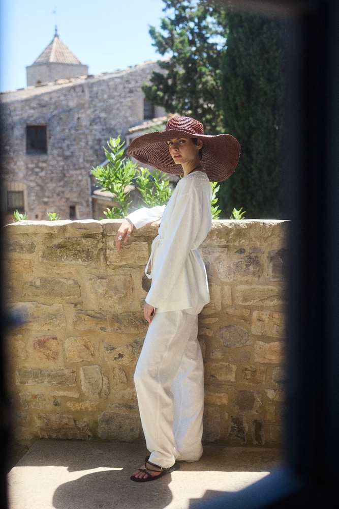 BE BLUE - EKRU PAMUK KETEN PALAZZO PANTOLON